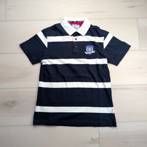 Kent & Curwen Club Polo Shirt Mens S Crested Blue White Striped Made in Japan